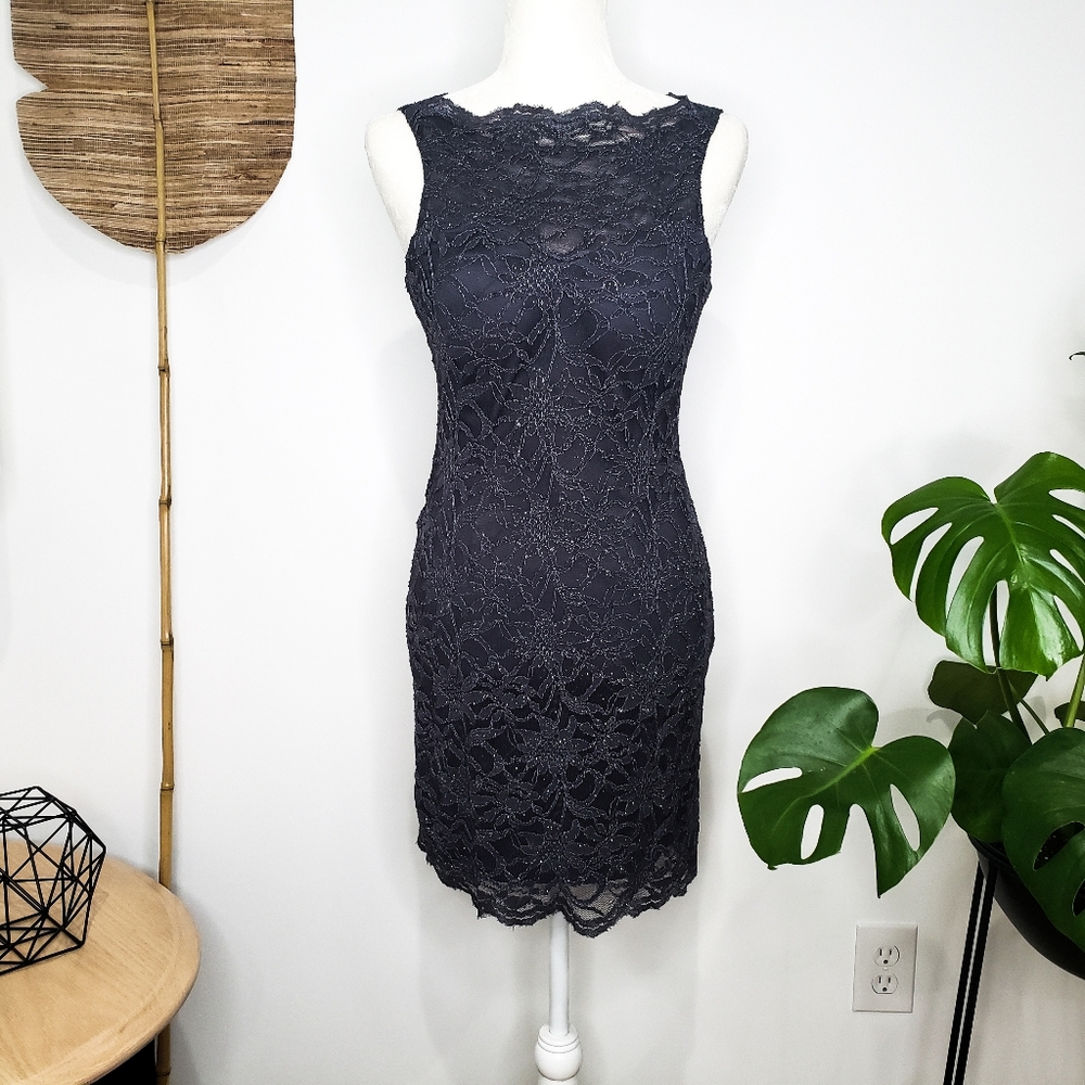 ⭐ Gray Lace Mock Neck Tie Back Bodycon Mini Dress